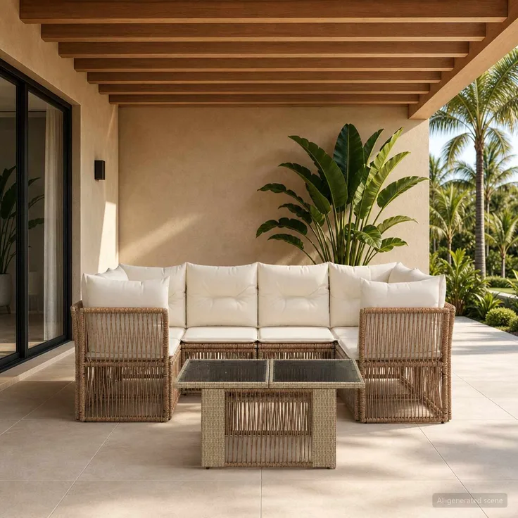 vidaXL Gartensofa-set 7 stk. Beige 100 x 55 x 73 cm Poly-Rattan 3436425