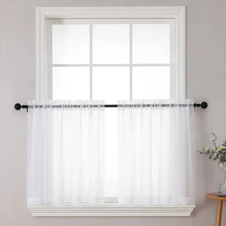 Chyhomenyc Voile Sheer White Küchen-Stufenvorhänge, 106.7x61 cm Länge, kleine Fenstervorhänge Behandlung für Badezimmer/Wohnzimmer/Café/Keller, Kurze Vorhang-Etagen, Stangentasche, 2 Stück