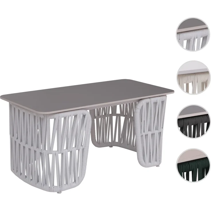 Loungetisch HWC-P90, Gartentisch Balkontisch Outdoor, Seilgeflecht Rope Sinterstein 43x90x45cm ~ hellgrau, Platte grau – Bild 10