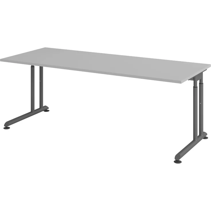 bümö höhenverstellbarer Schreibtisch Z-Serie 200x80 cm in grau, Gestell in Graphit - großer PC Tisch für's Büro manuell höhenverstellbar, Computertisch verstellbar, ZS-20-5-G – Bild 1