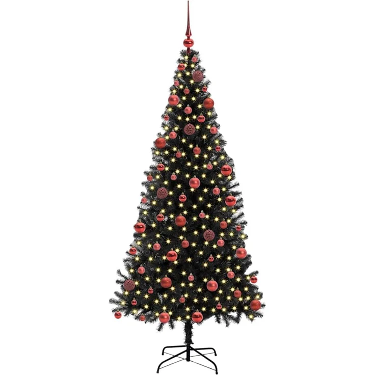 vidaXL Weihnachtsbaum mit LED-Beleuchtung Schwarz 180 cm PVC und Stahl 3396478 – Bild 3