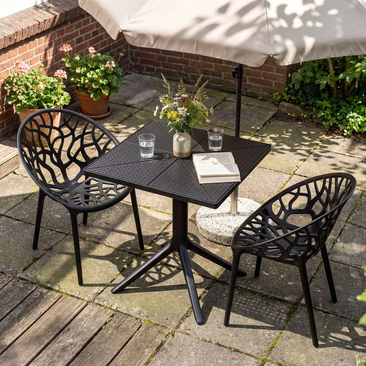 Gartenmöbel-Set SOFIA mit 2 Stühlen - 180x180x80cm, Kunststoff, Schwarz | Balkonset Gartenset Tisch mit Stühlen Bistroset Outdoor – Bild 4