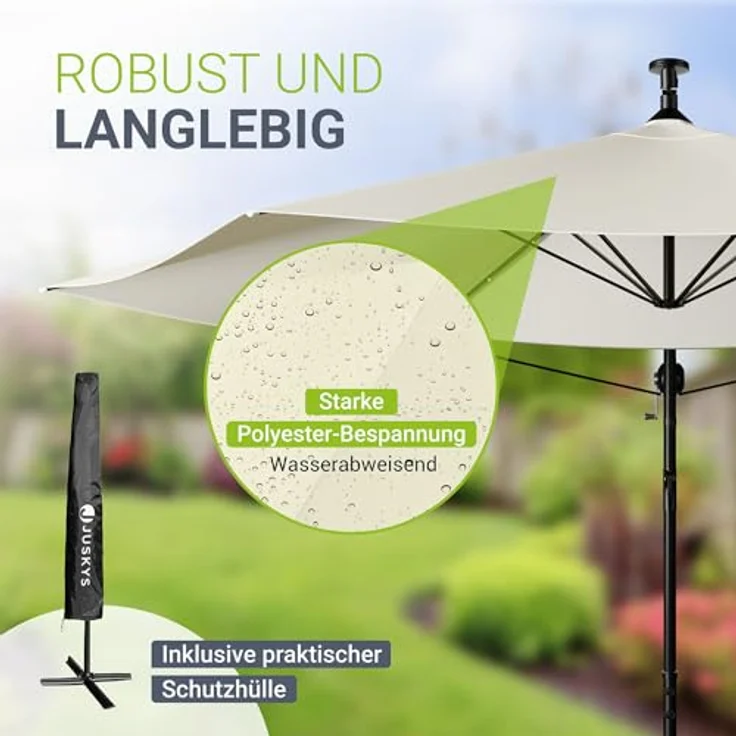 Juskys 'Brazil' Sonnenschirm, Polyester, Grau / Creme, Ø 285 cm, mit Beleuchtung – Bild 7