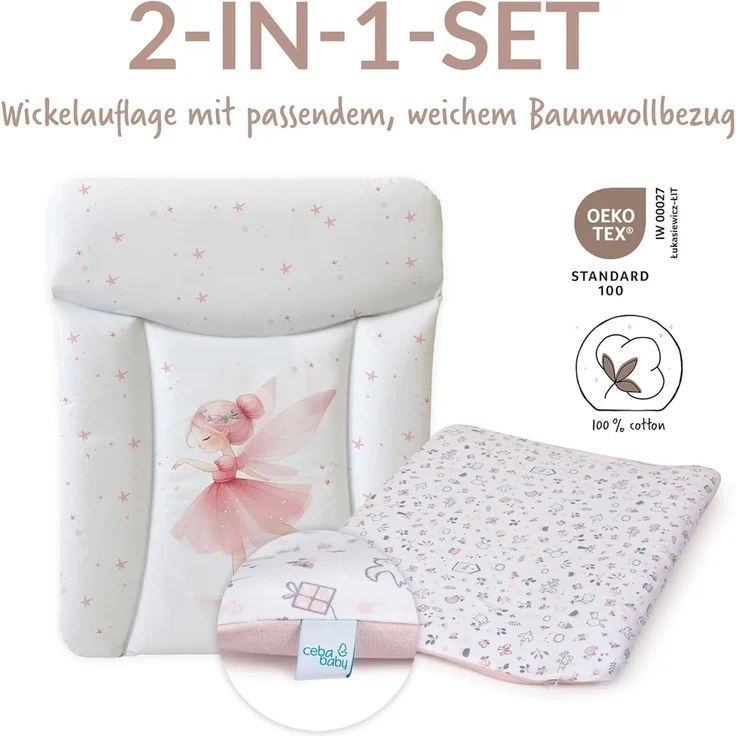 Ceba Baby® Wickelauflage 50x70 cm – Weiche Baby Wickelunterlage mit abnehmbarem Baumwollbezug – Wasserdicht, abwaschbar – Für Jungen und Mädchen – OEKO-TEX® Standard 100 – Made in EU – Bild 2