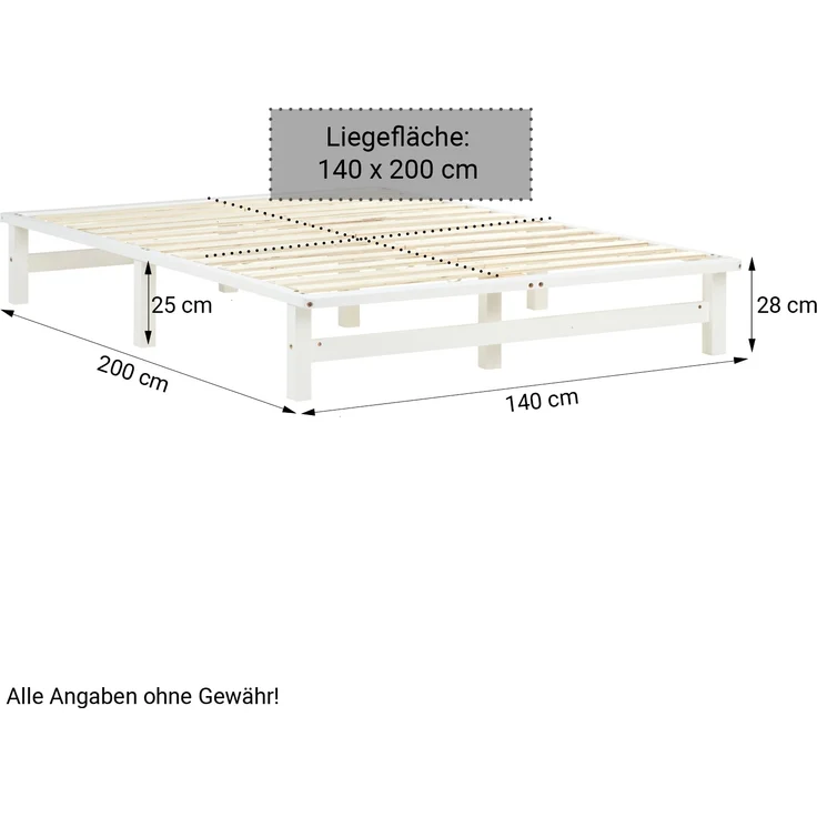 Holzbett 140x200 mit Matratze Holzbettrahmen Palettenbett Weiß Doppelbett Bett Massiv Holz Bettgestell – Bild 3