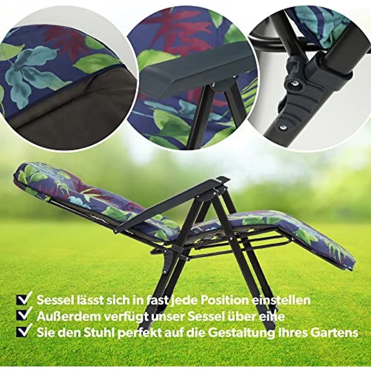 Kadax Gartenliege, Metall, Blau-Grün, verstellbare Lehne, 58x150 cm, für Garten und Terrasse – Bild 5