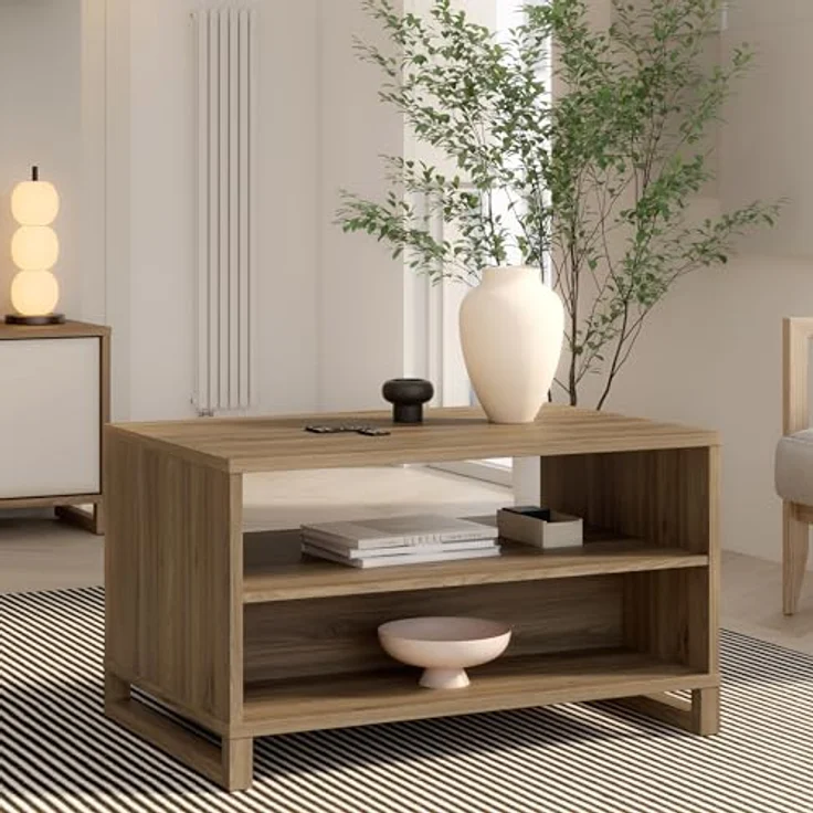 Forte MAREDA Couchtisch 90, Couchtisch mit offenen Fächern, Holzwerkstoff, Valencia Eiche Dekor, 90 cm breit, 51,7 cm hoch, 60 cm tief – Bild 2