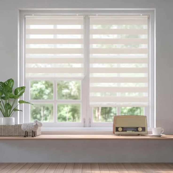 Sekey Doppelrollo Klemmfix ohne Bohren für Fenster | Duo Rollo Jalousie Sonnenschutz Wandmontage Deckenmontage Klemmrollo für Fenster & Tür Beige – Bild 2