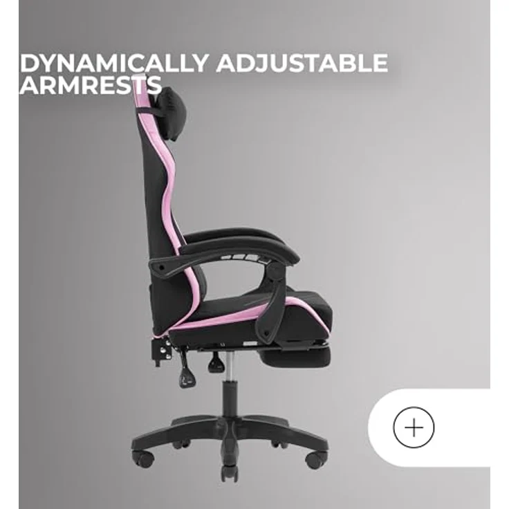 MARS GAMING MGC-X, Ergonomischer Gaming-Stuhl, Atmungsaktiver Stoff, Verstellbare Rückenlehne und Höhe, Dynamische Armlehnen, Nacken- und Lendenkissen, Bürostuhl mit Ausziehbarer Fußstütze, Rosa – Bild 5
