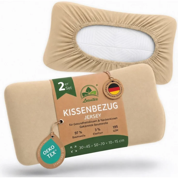 leevitex® Kissenbezug für Gesundheitskissen & Nackenkissen, 30-45 x 50-70 x 10-15 cm, (2 Stück), Jersey-Stretch mit Rundumgummizug, 97% Baumwolle, 3% Elasthan – Bild 1