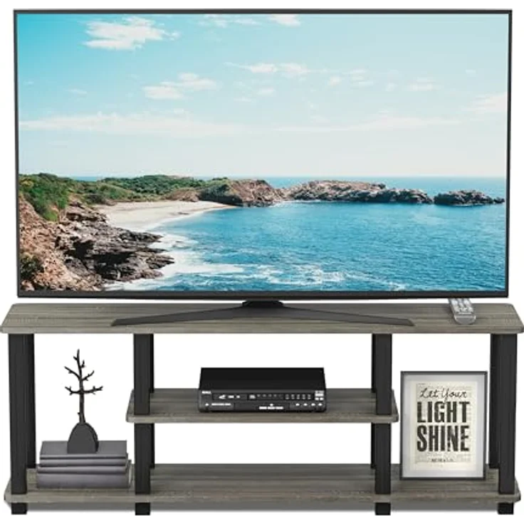 Furinno Entertainment/TV-Regal mit unterschiedlichen Ablageflächen, Französische Eiche Grau/Schwarz, 29. 72x111. 25x41. 15 cm – Bild 4