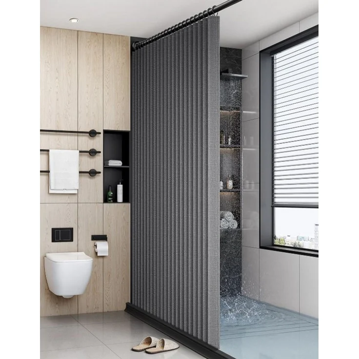 Zyronn Duschvorhang Magnet Duschvorhang Leinenoptik – Wasserabweisend, Faltbar Breite 120 cm (1-tlg), Raumteiler für Badezimmer, Dusche & Schlafzimmer – Bild 3