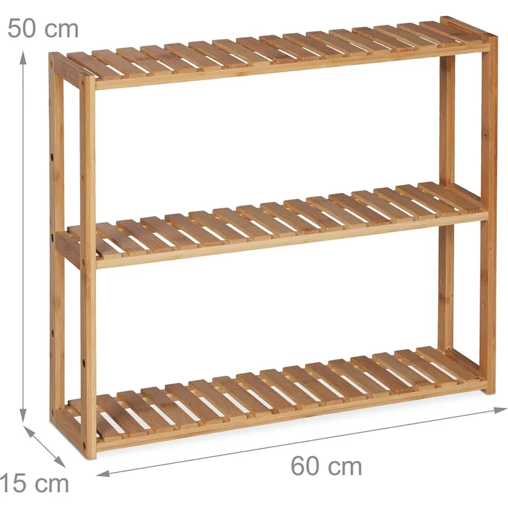 Relaxdays Wandregal mit 3 Ablagen, Walnuss natur, 60 x 15 x 50 cm – Bild 8