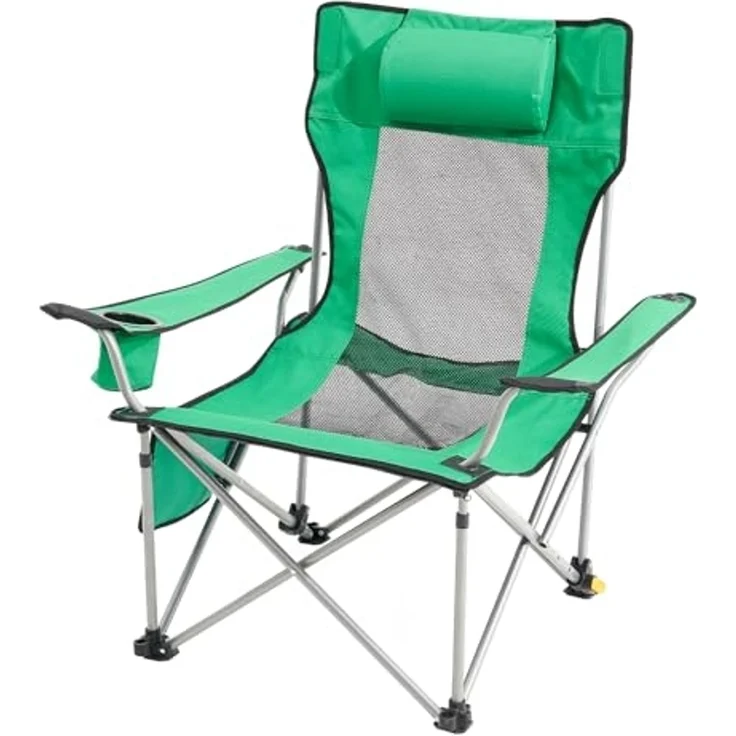 VEVOR Campingstuhl 150 kg, Campingliege, 4-Fach belastbarer Gartenstuhl mit Fußstütze, Getränkehalter, Seitentasche und Kopfstütze, Klappstuhl für Camping, Angeln und Outdoor-Aktivitäten, Grün – Bild 1