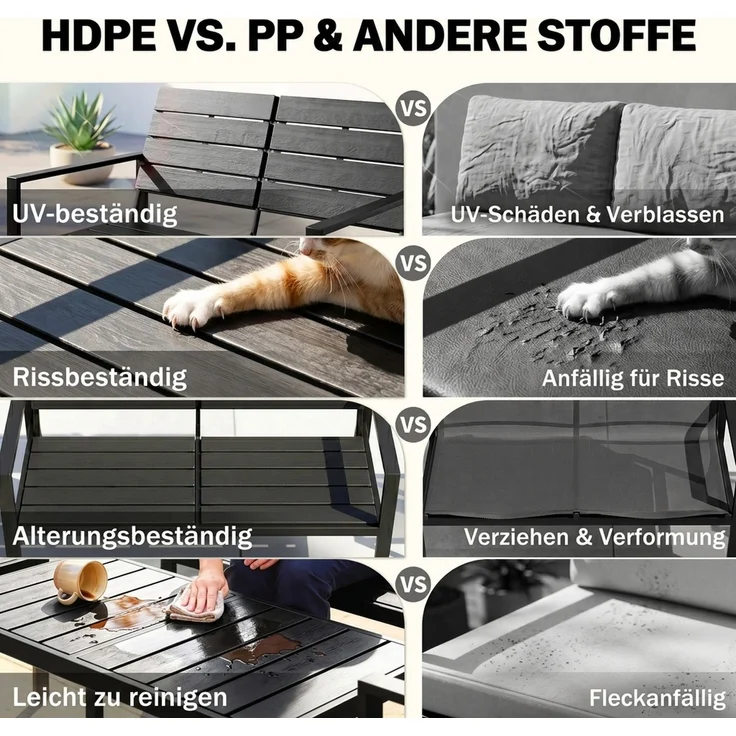 Outsunny Balkonmöbel Set, HDPE, Metall, Schwarz, 104L x 71B x 76,5H cm – Bild 4