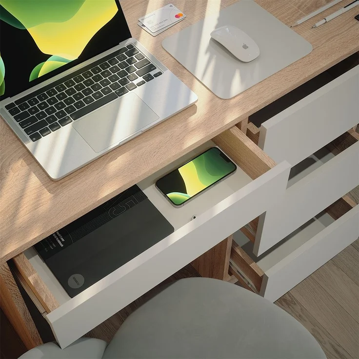 Schreibtisch Sherry Weiß/Sonoma 90 x 40 cm mit Schubladen Vicco – Bild 4