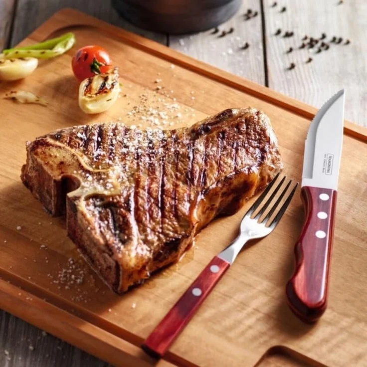 Tramontina Tafelgabel Steak/Pizza - Set 6-teilig, mit FSC Holzgriff (6 Stück), Echtholzgriff, rostfreier Edelstahl, spülmaschinenfest – Bild 5