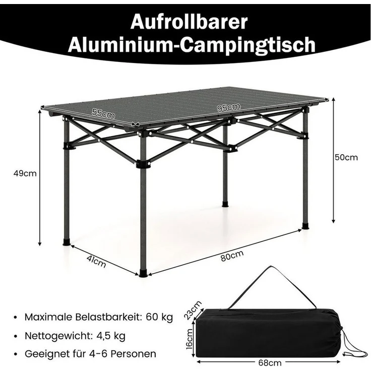 COSTWAY Campingtisch Klapptisch, mit Aluminium-Tischplatte – Bild 2