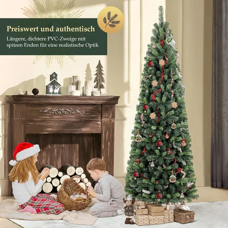 Salcar Künstlicher Weihnachtsbaum Bleistift Weihnachtsdeko Außen Künstlich Tannenbaum Schmal Christbaum, 180 cm mit 618 PVC Nadeln – Bild 5