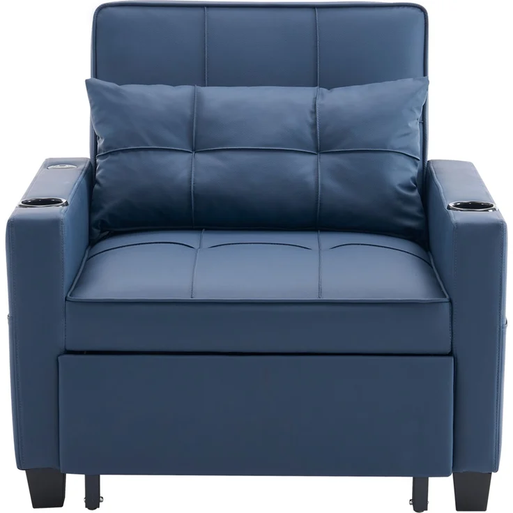 Schlafsessel 3-in-1 in Blau 74cm×87cm×84cm mit USB-Anschluss und Getränkehaltern – Bild 9