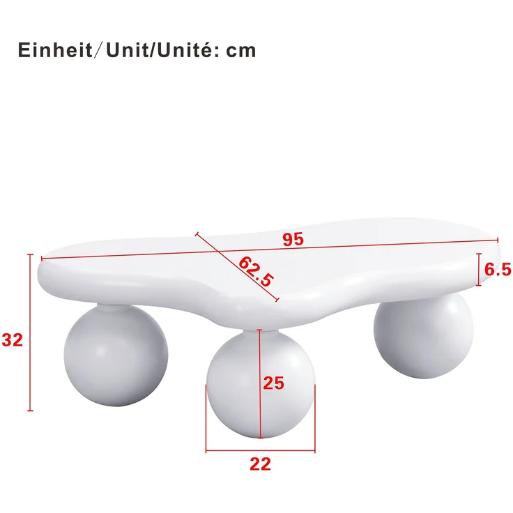 Couchtisch 95x62,5x32 cm, wolkenförmiger Tisch mit abgerundeten Beinen, weiß – Bild 10