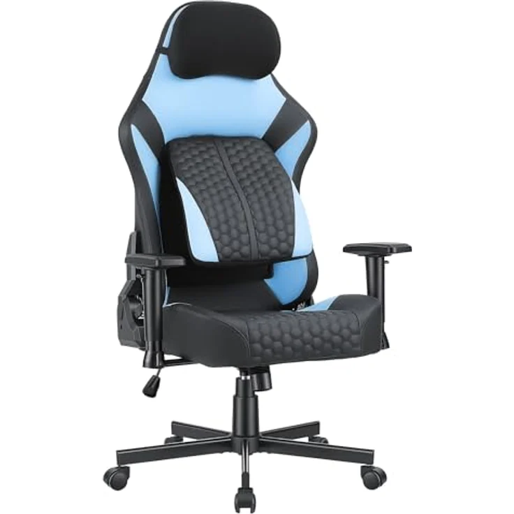 JUMMICO Gaming-Stuhl mit Verstellbarer Lendenwirbelstütze & 2D-Armlehnen, 90-140° Neigbar, Ergonomischer Computerstuhl aus Kunstleder, Atmungsaktiver Bürostuhl für Gamer & Büro, 150 kg, Blau – Bild 10