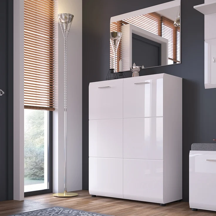 Schuhschrank Kommode 90 cm breit in weiß Hochglanz MALABO-129 – Bild 3