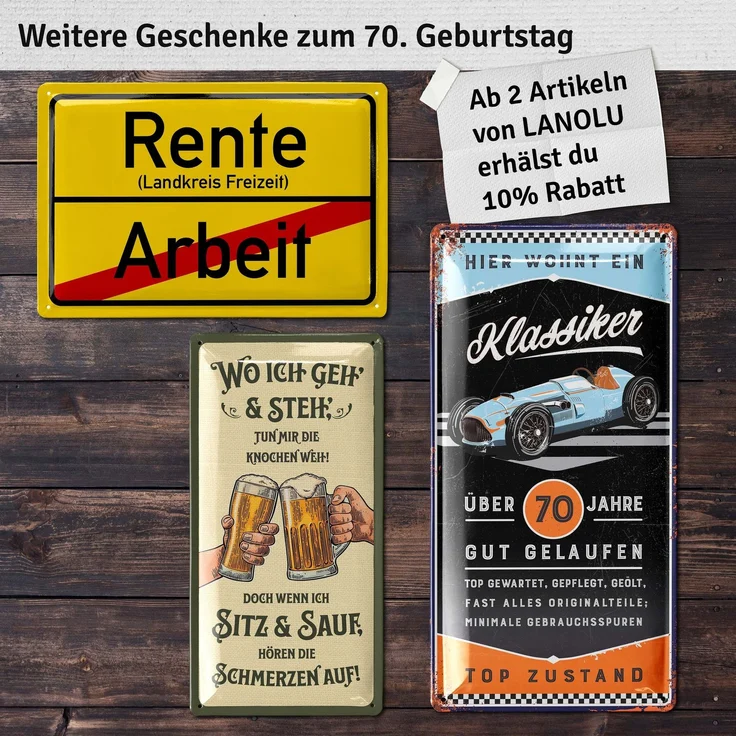 LANOLU Blechschild Oldtimer 70 Jahre - 17x34cm – Metall – Mehrfarbig – 17120 – Bild 5