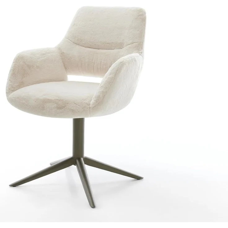 Drehstuhl Yago-Flex mit Armlehnen Plüsch Creme-Weiß Fußkreuz Effektfinish Titan 360° drehbar Wippfunktion Taschenfederkern – Bild 2