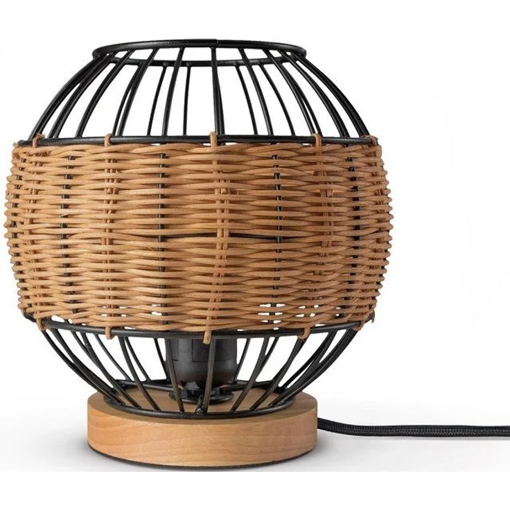 Paco Home Tischleuchte PUGLO, ohne Leuchtmittel, Rattan Schreib LED Rustikal Boho Holz E27 – Bild 4