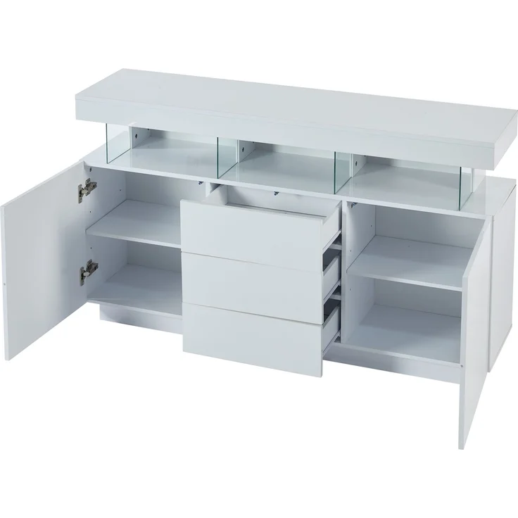 ZUBALIYA Sideboard 140x35x80 cm, mit LED-Beleuchtung, Hochglanz, aus Spanplatte, Weiß – Bild 24
