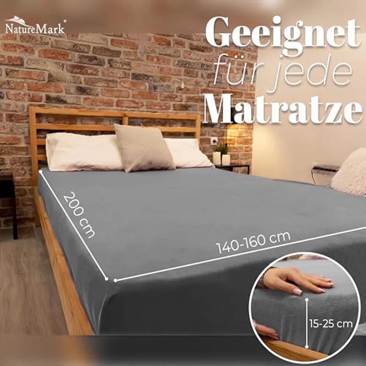 NatureMark Spannbettlaken Winter Thermo Fleece Spannbetttuch, 80% Baumwolle und 20% Polyester, Gummizug: rundum, (1 Stück), 140 x 200 cm bis 160 x 200 cm - Silber grau – Bild 5