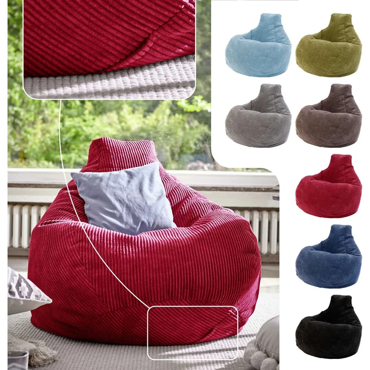 Green Bean® Sitzsack mit Rückenlehne 80x80x90cm - Gaming Chair mit 230L Füllung Cordstoff - Bean Bag Bodenkissen Lounge Sitzhocker Relax-Sessel Gamer Gamingstuhl Rot – Bild 2
