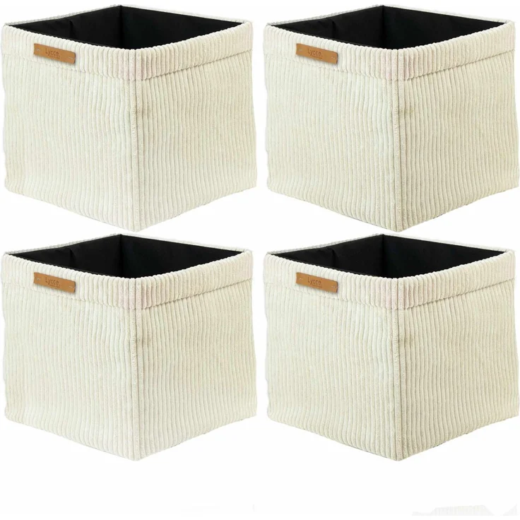 Lycce faltbare Aufbewahrungsbox, 4er Set - Cord, passend für Kallax Regal, abnehmbarer Bezug, robust, formstabil Vanille 31x33x33cm – Bild 1
