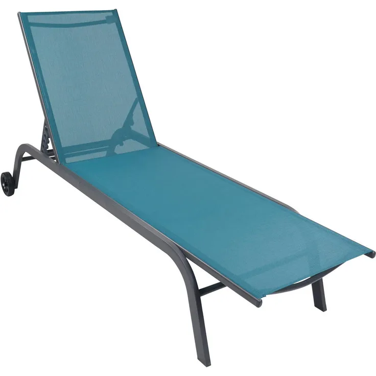 Ambia Garden Gartenliege, blau, verstellbare Rückenlehne, klappbar, regenabweisend, rostfrei, mit Rädern, 32x58x192 cm