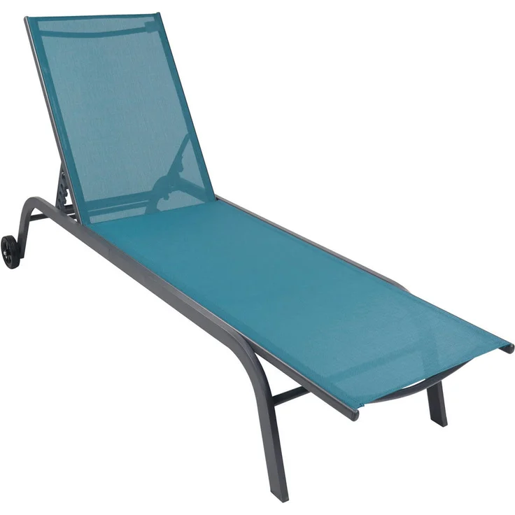 Ambia Garden Gartenliege, blau, verstellbare Rückenlehne, klappbar, regenabweisend, rostfrei, mit Rädern, 32x58x192 cm