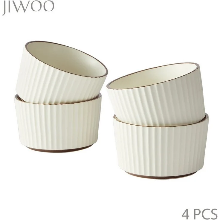 JIWOO Schale 4er Ø11cm,Müslischale Eisschale Dessertschale Obstschale Snackschale, Keramik, (Schaleset, 4-tlg), Hochwertiges Schalen Beige Mikrowellenofen Spülmaschine Ø 11cm – Bild 1