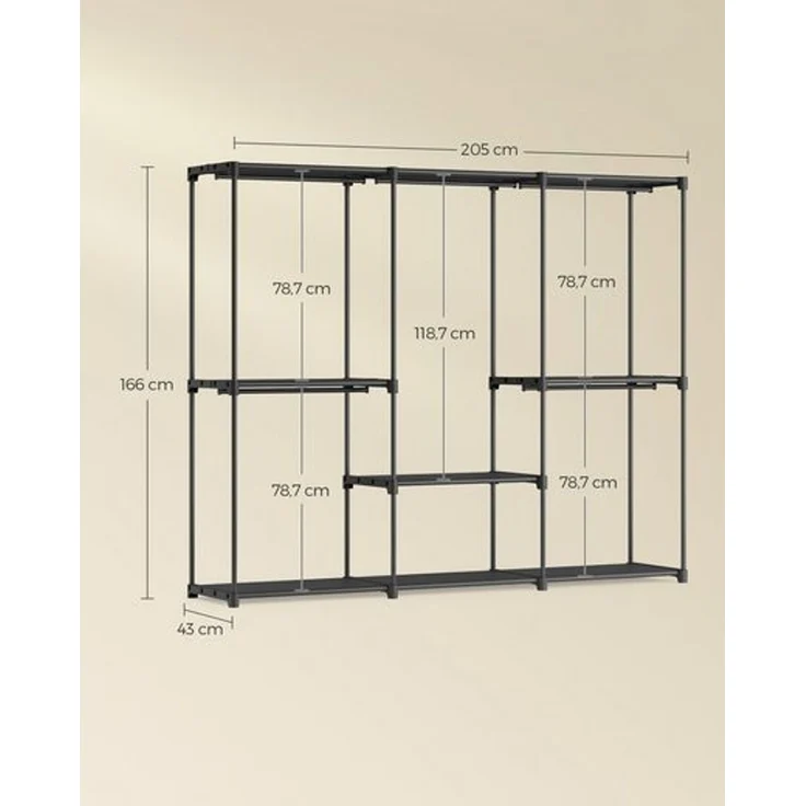 SONGMICS Kleiderschrank offen, Kleiderständer, Kleiderstange, Garderobe, 5 Hängefächer, viel Platz, für Schlafzimmer, Wohnzimmer, 205 x 43 x 166 cm – Bild 5