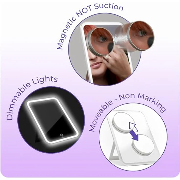 StylPro Glow & Go Schminkspiegel, 10x vergrößerbar, dimmbare LED-Beleuchtung mit Touchscreen, verstellbarer Ständer, inklusive weicher Luxus-Reisetasche und USB-Ladekabel – Bild 5