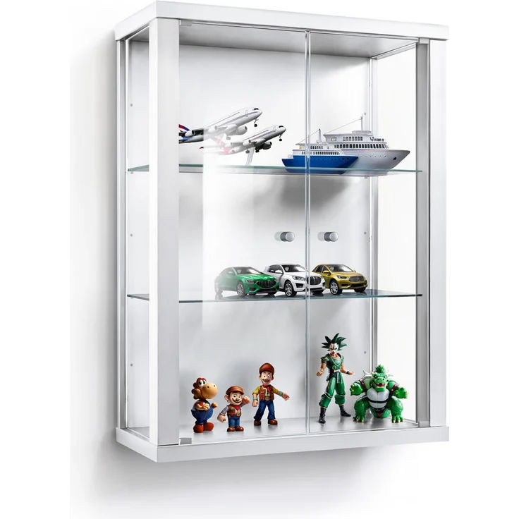 K-Möbel Hängevitrine, Weiß, Glas, 2 Fächer, Rechteckig, 60x80x25 cm, für Wohn- und Arbeitsräume