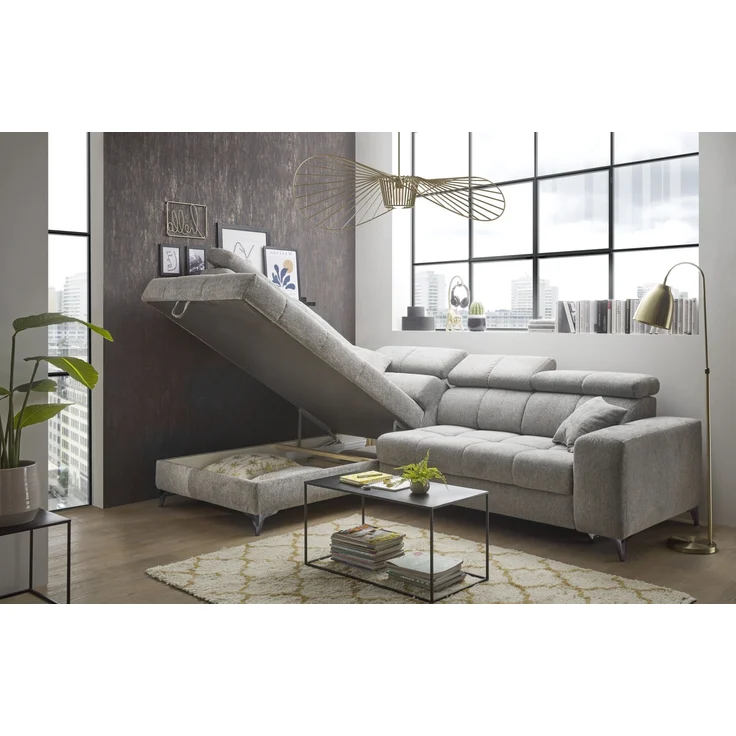 Ecksofa >SYDNEY< Elektrische Sitztiefenverstellung, 5 verstellbare Kopfstützen, Bettkasten, Bezugsstoff "taupe" - 282x105x198 (BxHxT) – Bild 4