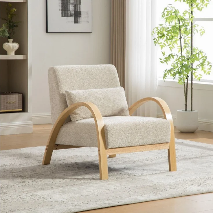 BBWL Sessel aus Chenille mit massivem Holzgestell und modernem Akzentdesign, Skandinavischer Loungesessel – Bild 1