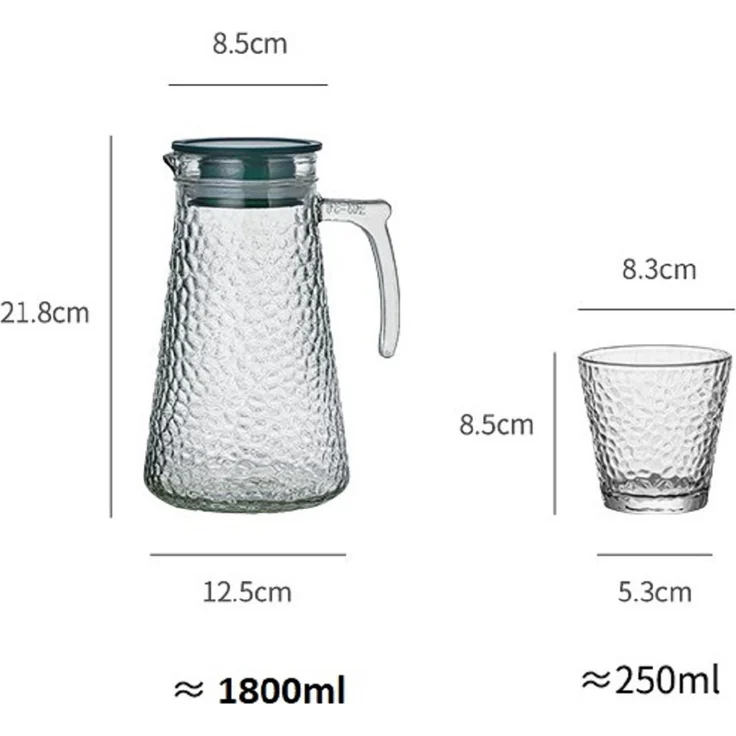 1,8 Liter Krug Karaffe 6 Gläser je 250ml Glas Trinkgläser Limonade Wasser 7 tlg Set – Bild 2