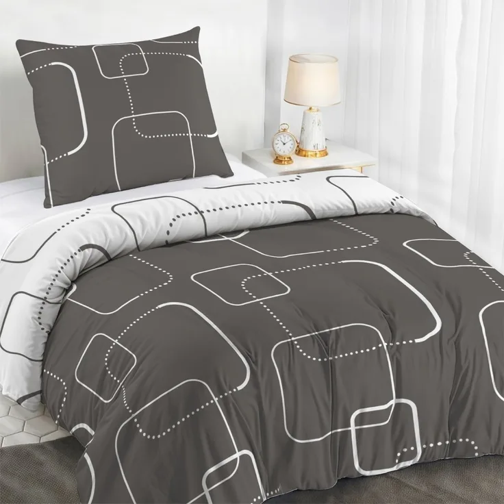 Dreamzie Bettwäsche Set 140x200 cm mit 1 Kissenbezügen 65x65 cm - Muster Karos Grau - Bettwäsche 140x200 Einzelbett aus 100% Mikrofaser - Zertifiziert ohne Chemikalien (Oeko TEX)