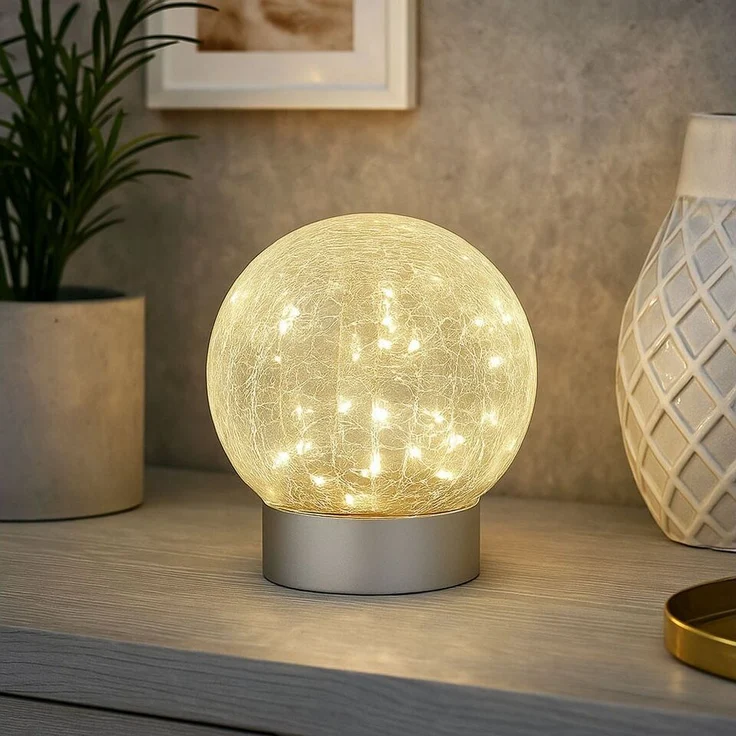 GLOBO LIGHTING LED Tischleuchte, LED-Leuchtmittel fest verbaut, Warmweiß, Tischleuchte Tischlampe Dekolampe silber IP44 Bruchglas LED 2er Set – Bild 2