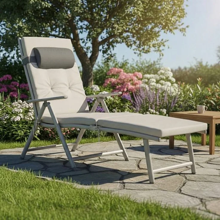 SONGMICS Sonnenliege, Liegestuhl klappbar, abnehmbares Kopfkissen, atmungsaktiv, einstellbare Rückenlehne, beige – Bild 3