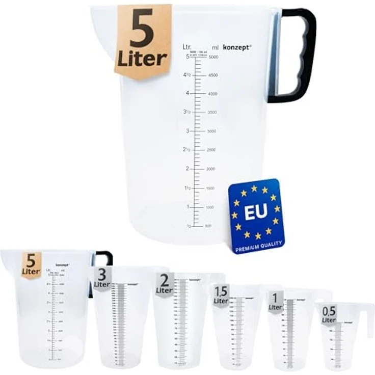 KONZEPT Messbecher Verschiedene Größen zur Wahl, (Litermaß, Kunststoff), Ideal für Küche, Garten, Werkstatt, Transparent – Bild 1