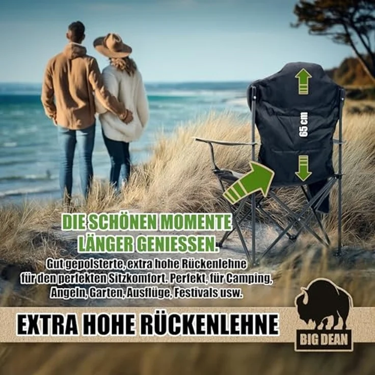 BigDean Campingstuhl Luxus Campingstuhl Faltbar 160 KG Belastbar Ultragroß mit Hochlehner (Packung, 1 St), Outdoor-Komfort mit höchstem Niveau – Bild 5