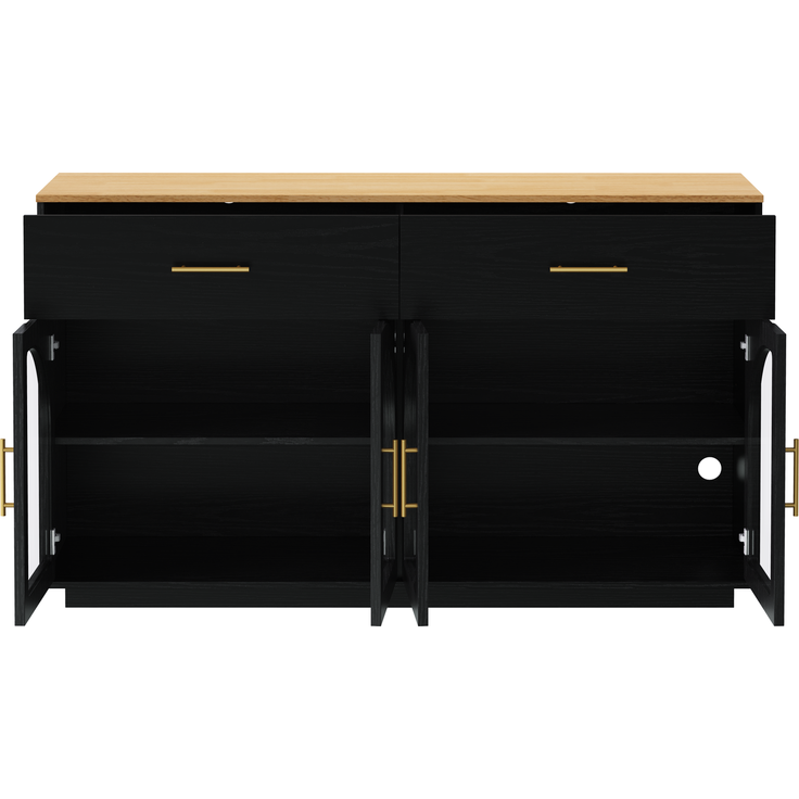 Sideboard 147 x 40 x 86 cm aus MDF und Spanplatte, mit LED-Beleuchtung, Schwarz und Natur – Bild 5