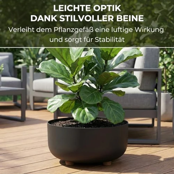 LAMELA Kunststoff Blumentopf rund mit Füßen, Ø 30 cm, 7,7 L - Schwarz – Bild 4